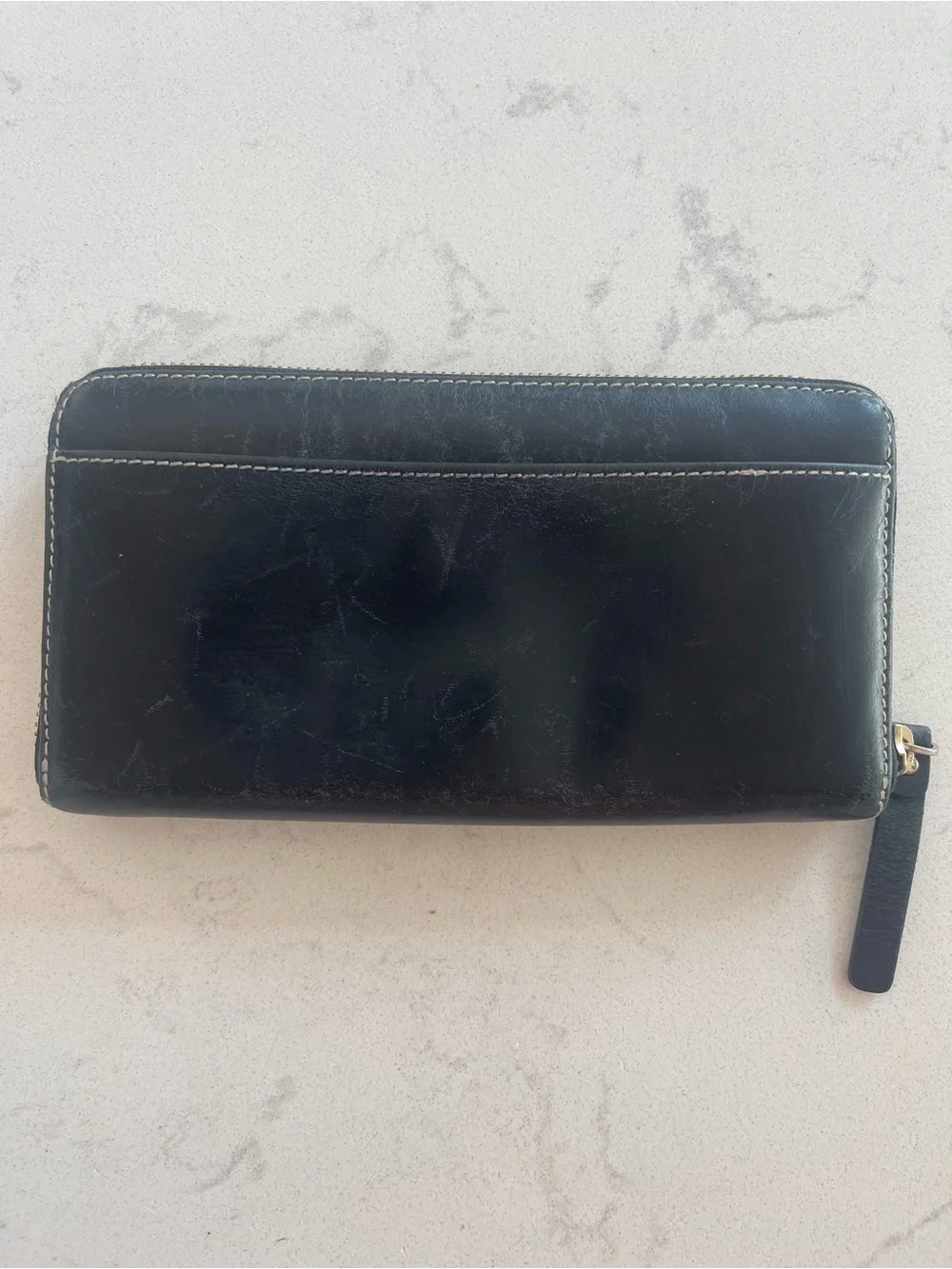 Kate Spade New York Black Leather Zip Around Continental Wallet Green Interior